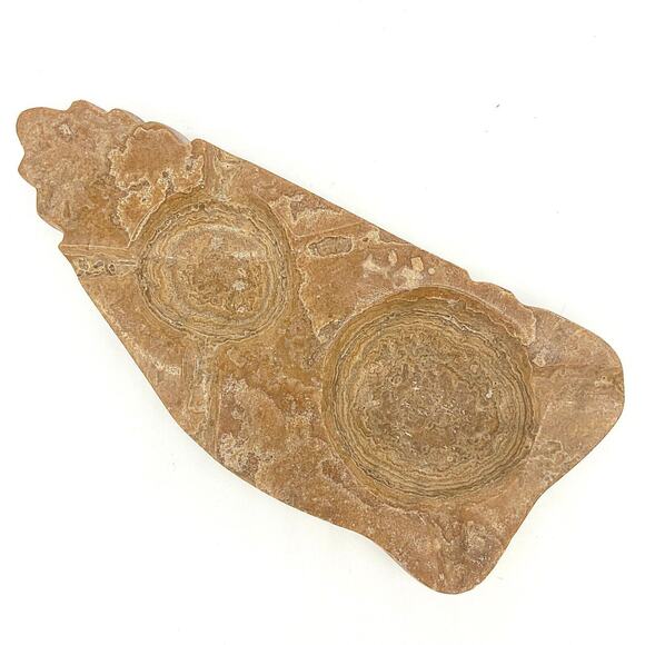 Vintage MCM Caramel Marble Onyx Cigar Pipe Double Ashtray Carved Natural Stone - Picture 3 of 7